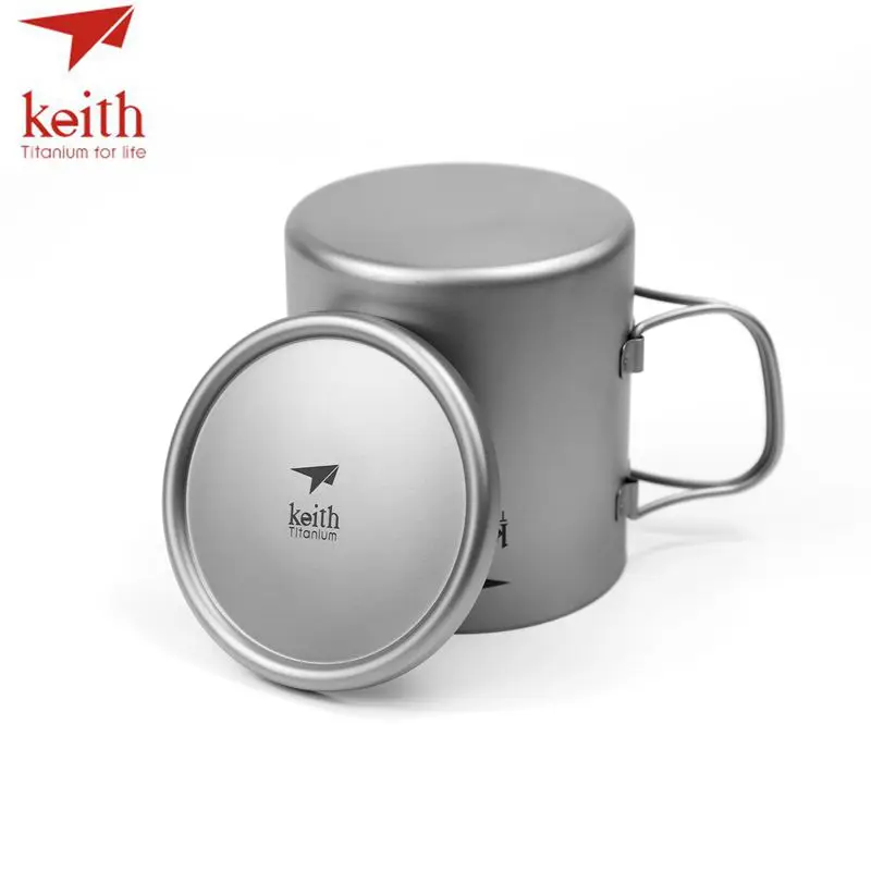 Keith Pure Titanium Double Wall Water Mugs Titanium Lid With Folding Handles Drinkware Outdoor Camping Cup Ultralight Travel Mug