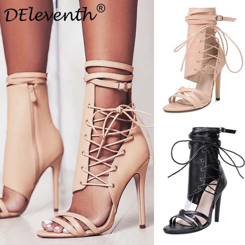 Women high Heel Sandals peep Toe Real Leather Square Heels Sandal Zip Heels Shoes t Strap Shoes