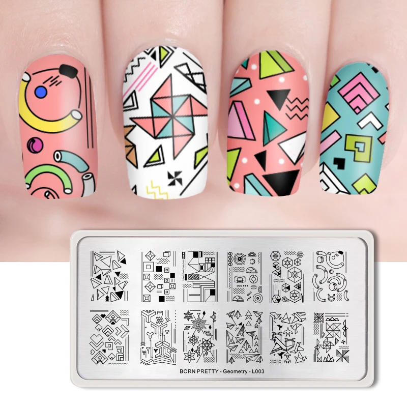 

BORN PRETTY 1 PC Rectangle Nail Stamping Plates Stainless Steel Nail Art Image Template Geometric Pattern Manicure