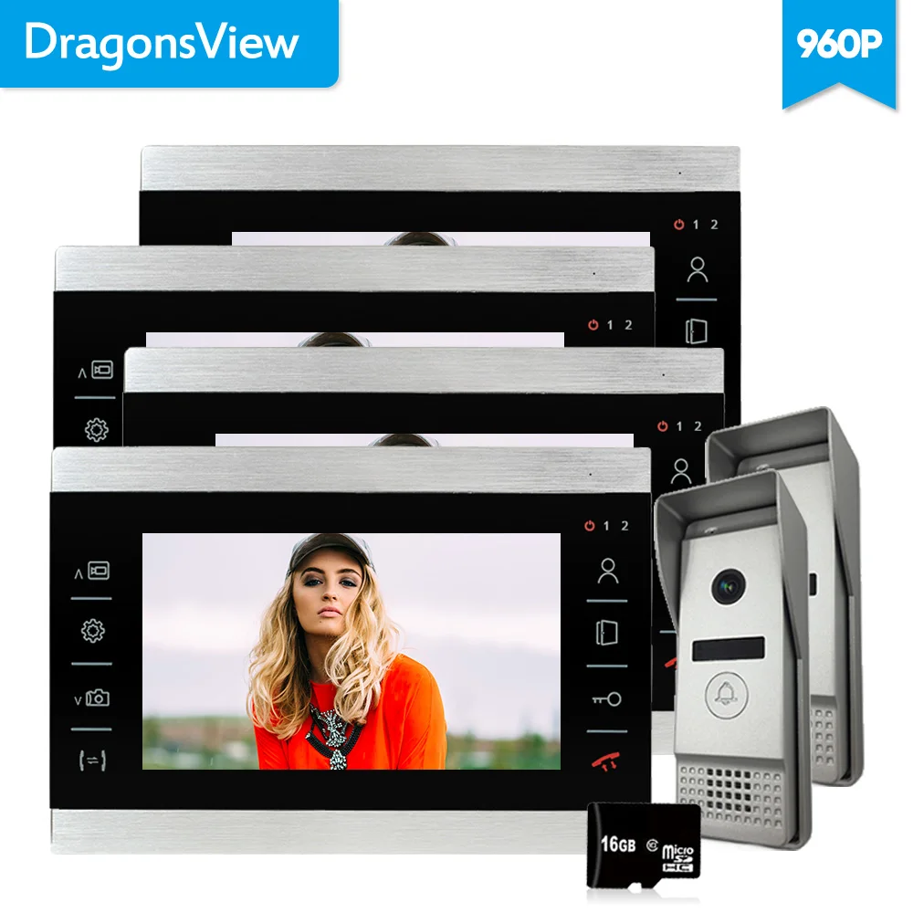 Dragonsview HD видео телефон двери 960P дверной звонок Домофон Система 7 дюймов монитор