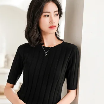 

2020 Spring O Neck Short Sleeve Sweaters Women Wool Warm Short Pullovers Summer Casual Solid Slim Sweaters Knitted Jumpers Femme