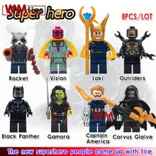 10 лотов супер HeroesAquaman Valkyrie Taskmaster Mockingbird Riddle Rocket Loki Erik Killmonger модель строительные кубики, детские игрушки