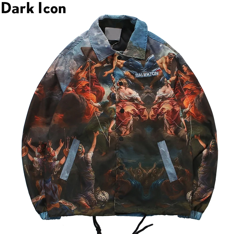 Dark Icon Turn-down Collar Japanese Jacket Men Full Printed Street Men's Jacket Streetwear Clothing