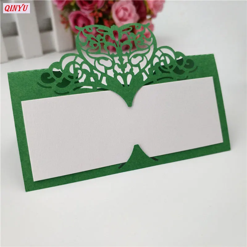 Dark Green 100 шт полые, в форме сердца, лазерная резка, пригласительные открытки, свадебные открытки, настольные сиденья, именные открытки, украшения, свадебные принадлежности 6ZSH871 - Цвет: Dark Green