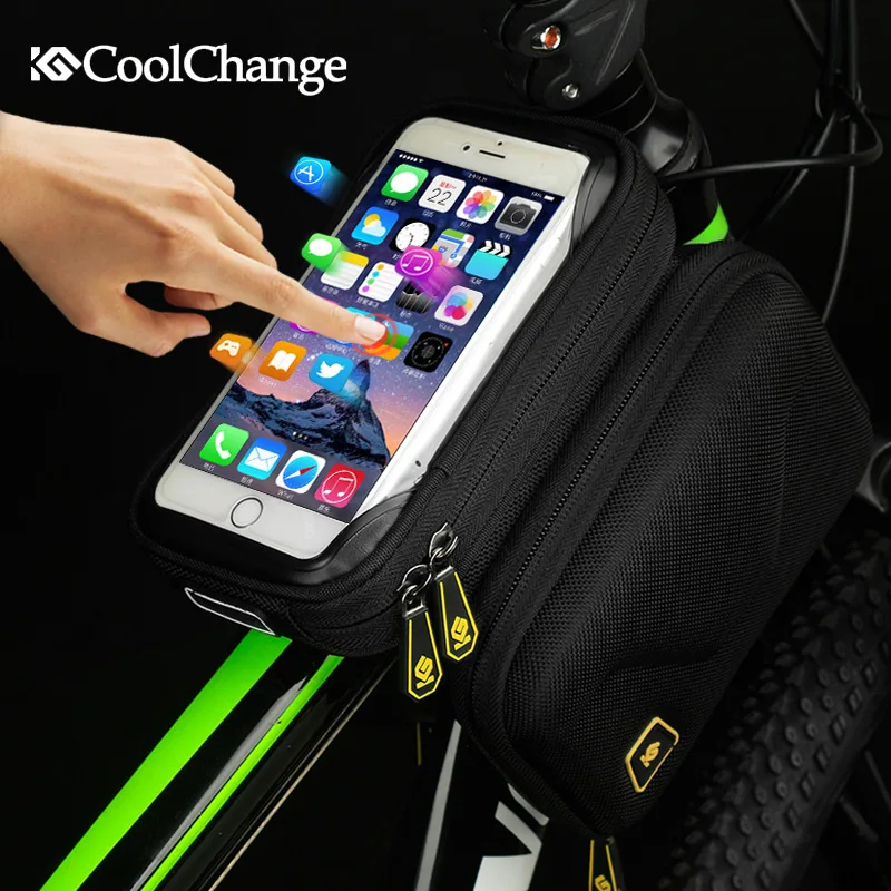 

CoolChange Front Frame Top Cell Phone Bike Bag 6.2 Inch Touch Screen Bicycle Bag TPU Cycling Bag Double Pouch MTB Accessory