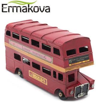 

ERMAKOVA 17.5cm(6.8")Vintage Double Decker Retro UK England London Bus Figurine Routemaster Model Tour Bus Statue Home Decor