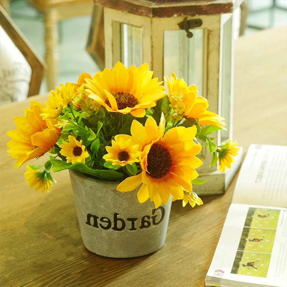 13 Heads Silk Artificial Sunflower Bouquet Fake Sunflower Bouquet Daisy Flower Table Home Room Wedding Decoration (5)