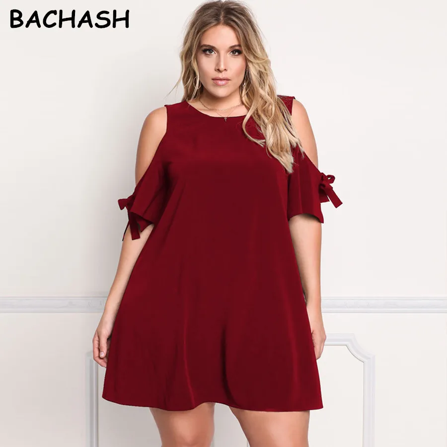 

BACHASH Brand 2018 Spring Summer Casual Dress O-neck Solid Off-shoulder Sexy Club Party Mini Dress Plus Size Vestidos Drop Ship