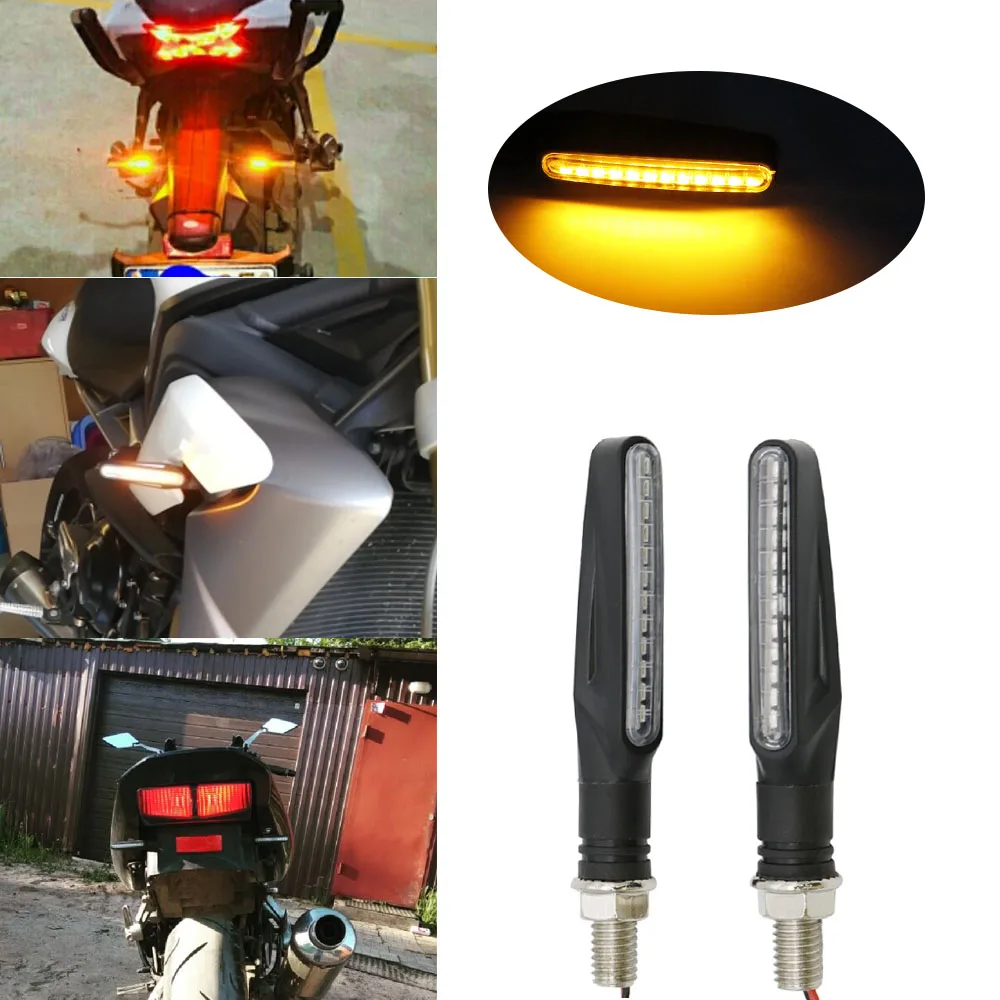 Newest 4x Universal Flowing Water Flicker Led Motorcycle Turn Signal Indicators Blinkers Flexible Amber Warning Light Lamps (10)