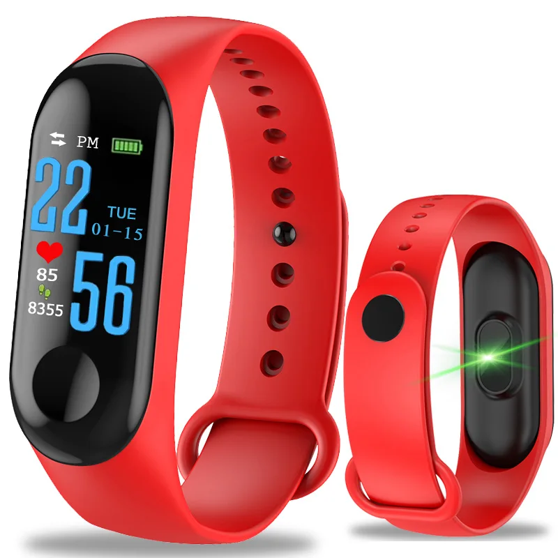 Мужские и женские умные часы спортивный фитнес-браслет цветной экран водонепроницаемый монитор кровяного давления мониторинг сердечного ритма Pk mi band 3 - Цвет: red