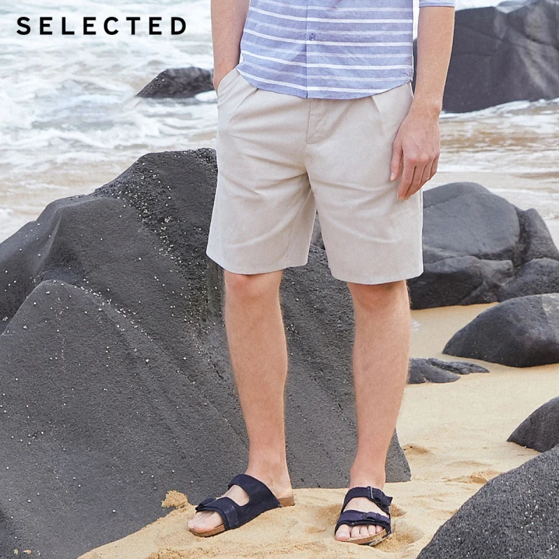 Отборные мужские летние свободные льняные шорты до колен S | 4192SH514