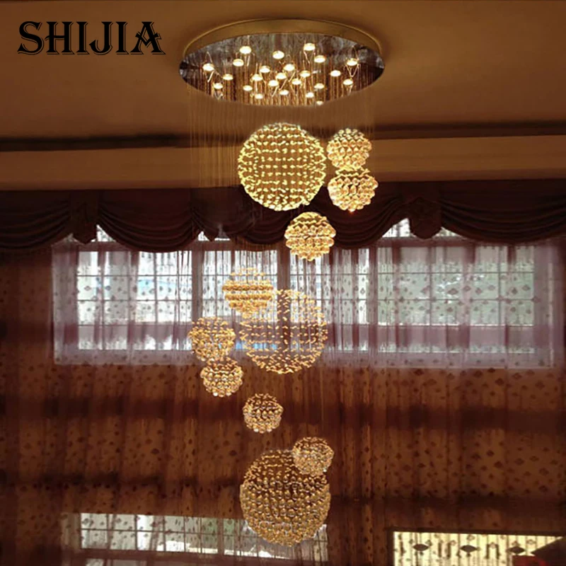 

LED Modern Double Staircase Crystal Chandelier Fixture For Living Room Decoration Suspended Lighting AC 90-260V