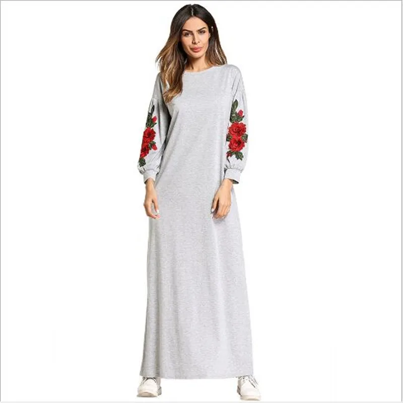 Мусульманское длинное платье с вышивкой Abaya хлопковое кимоно цветочным принтом