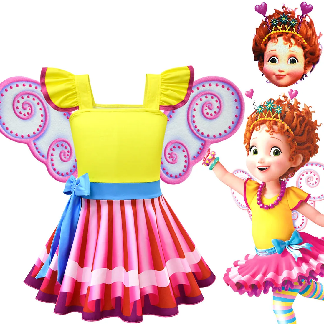 

New Fancy Nancy Cosplay Costume Girls Dress Ballet Princess Dress with Mask Wings Dress T-shirt+pants 1-3pcs Set Christmas Dress