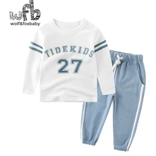 Розничная, комплект одежды для детей 2-10 лет, хлопковая футболка с длинными рукавами, домашний сервис+ штаны с буквенным принтом, весна-осень