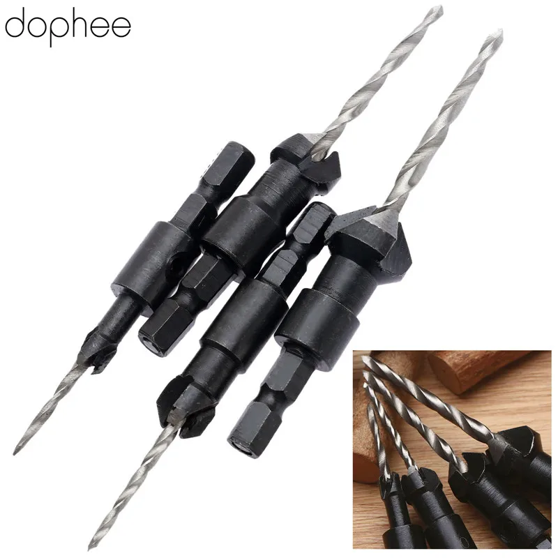 

dophee 4pcs Quick Change 2.5mm Hex Shank HSS Carpentry Countersink Drill Bit Hole Saw Woodworking Mini Drill +Wrench #6/10/13/16