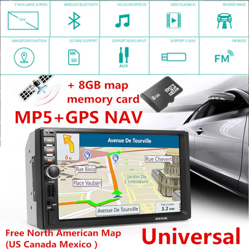 

New 7 Inch 2Din Car Bluetooth MP5 Player HD Touch Screen Car MP5 Player Audio Video+8G Memory Card Free North American Map