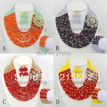 Новая Мода Африки Бижутерия указан 10 ряда Кристалл Бусины комплект ювелирных изделий Свадебная вечеринка ювелирные изделия ajs185