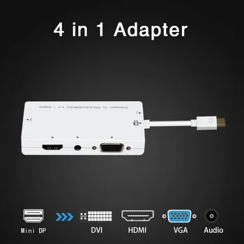 

4 in 1 Adapter Mini DP to HDMI VGA DVI with Audio Port for Computer Macbook Tablet Monitor PC