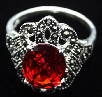 

925 S SILVER 17*22mm FACETED RED MARCASITE RING SIZE 7/8/9/10 anniverary gift