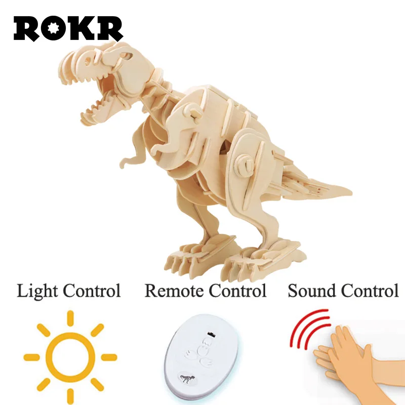 

ROKR DIY Electric T-rex Dinosaur Model 3D Wooden Puzzle Assembly Model Building Kit Toys Wood Puzzle for Children Kids D200