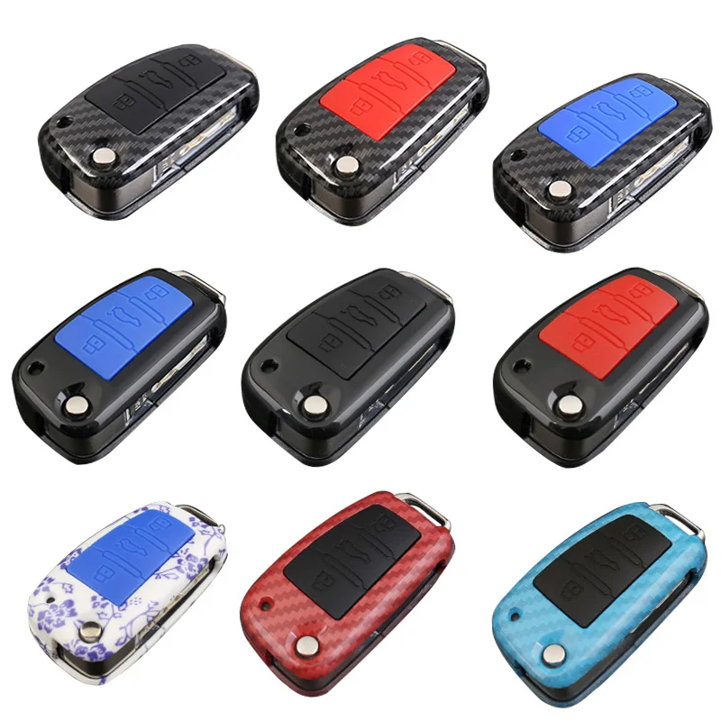 

3 Button Folding Key Case For AUDI Q3/5/7 S3 A3 A1 A5 A7 A6L Car Keychain KeyRing Cover Holder For Audi Key Accessories Turning