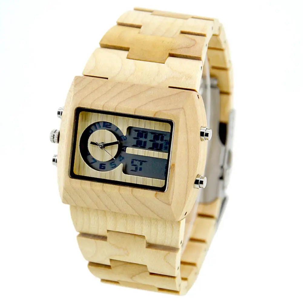 

BEWELL Two-Movement Wooden Watch with Luminous Pointer Fashionable Quartz Wristwatch For Men