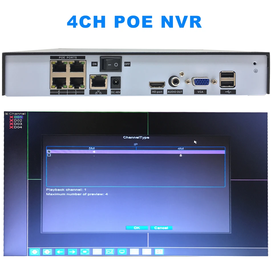 NVR POE CCTV рекордер H.265 H.264 4/8CH видео рекордер NVR безопасности POE ip-камера видеонаблюдения ONVIF 2MP/5MP сетевой видеорегистратор