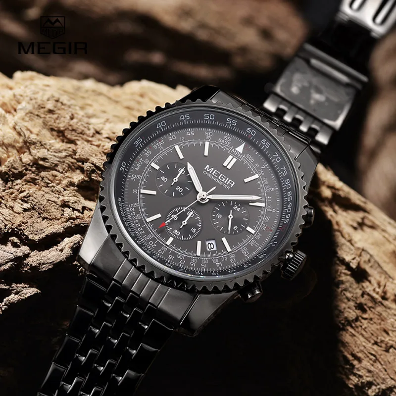 MEGIR новые модные кварцевые часы мужские деловые наручные часы для мужчин светящиеся аналоговые часы Мужские часы с хронографом и календарем