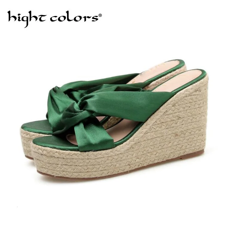 

Big Bowtie Woman Beach Flip Flops Summer Sandals Slip- Resistant Slippers Platform High Heel Slides Size 35-39 Black pink green