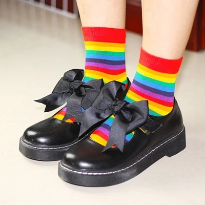 Модные женские хлопковые носки цвета радуги, сладкого мороженого, макарон,, яркие полосатые носки, тонкие носки на весну, лето, Осень - Цвет: rainbow