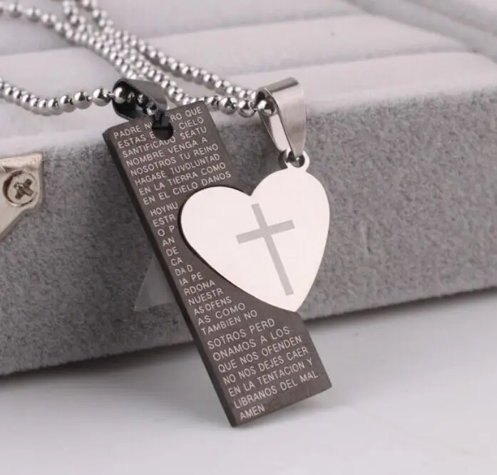 

Free Chain Fashion 316L Stainless Steel cross heart carving Pendant lovers Necklace