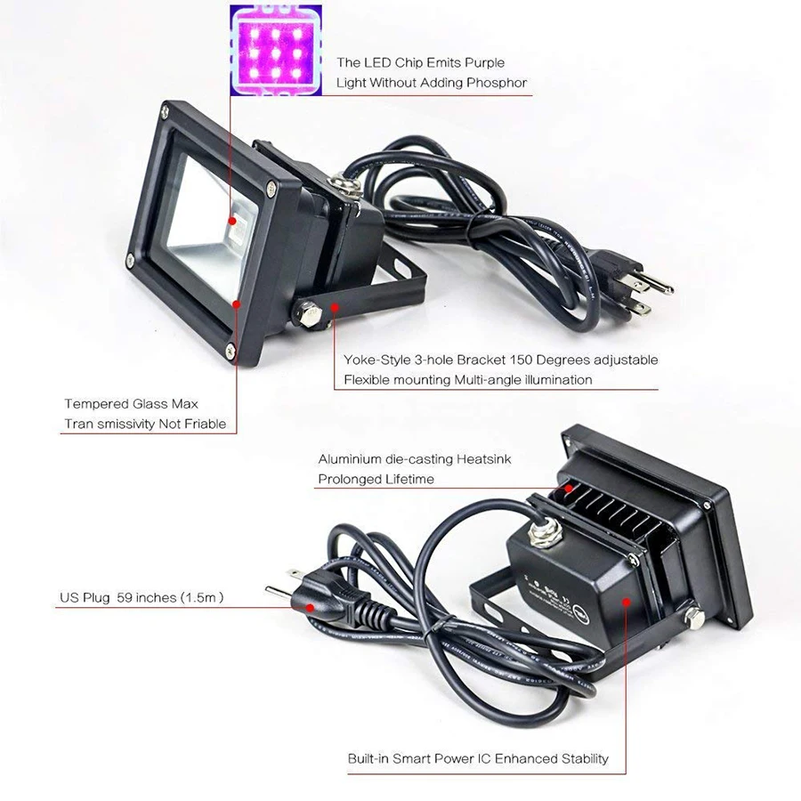 Conduziu a Luz de Inundação ao ar Ip65 à Prova Luz do Estágio para dj 50 uv Livre Dwaterproof Água Ultra Violeta Preto Discoteca Party Bar Ac85-265v 10 w 20 30 7 livre ip65 à prova dwaterproof água ultra