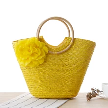 2016 Knitted Straw Bag Summer Flower Bohemia Fashion Women s Handbags Color Stripes Shoulder Bags Beach
