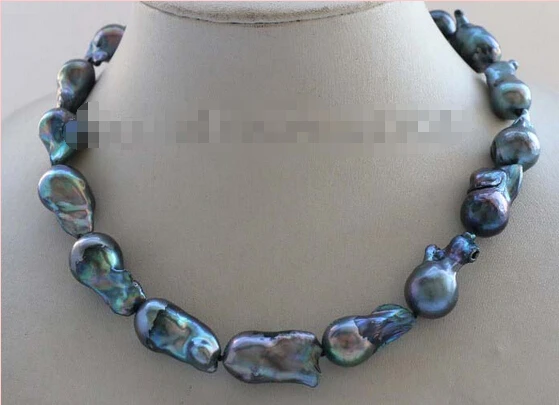 

Free shipping 17" Genuine Natural 25mm Black Baroque Reborn Keshi Pearl Necklace 14k #f2457!