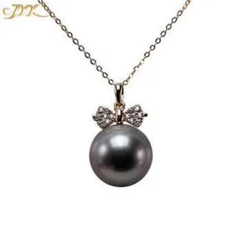 

JYX Tahiti Pearl Pendant Necklace 14k Gold Big 11.5mm Seawater natural pearl Black Round elegant jewelry chains