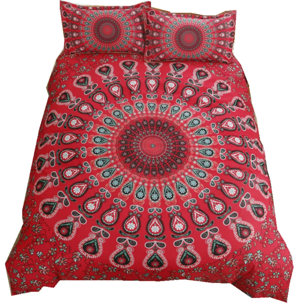 2 3pcs Bohemian Mandala Boho Red Duvet Cover Set Twin Indian Quilt