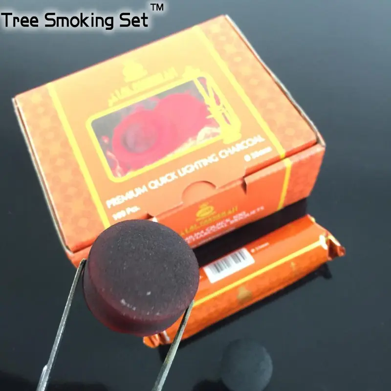 

al fakher charcoal 100pcs 33mm quickly light charcoal for shisha hookah chicha sheesha Tree Smoking Set