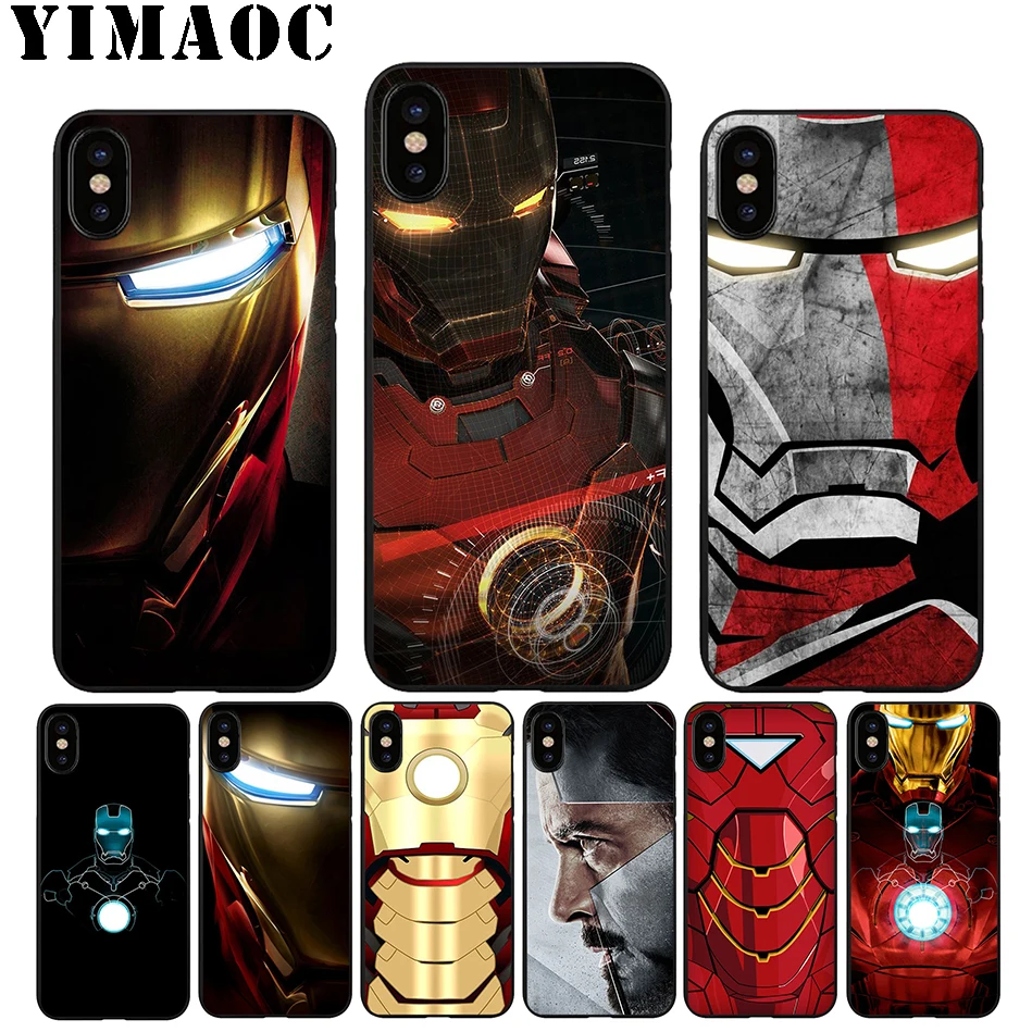 

YIMAOC A30 Iron Man Marvel Soft TPU Black Silicone Case for iPhone Xr Xs Max X or 10 8 7 6 6S Plus 5 5S SE