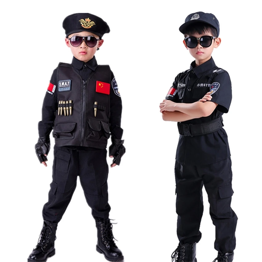 

Policeman Uniform Children Cosplay Police Costumes Boy Army Clothing Berets Police Station Officer Uniforms for Kids Clothes Set