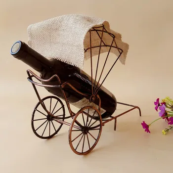 

Retro Vintage Iron Art Rickshaw Shape Wine Racks Chinese Style Wine Bottle Stand Handmade Metal Wine Holder Home Decro