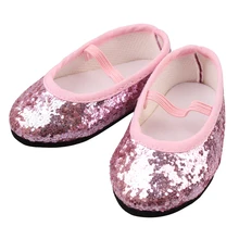 Nueva moda bebé lentejuelas muñeca zapatos 7cm zapatos hechos a mano encantadora 43cm muñecas bebé recién nacido y 18 pulgadas muñeca americana(China)