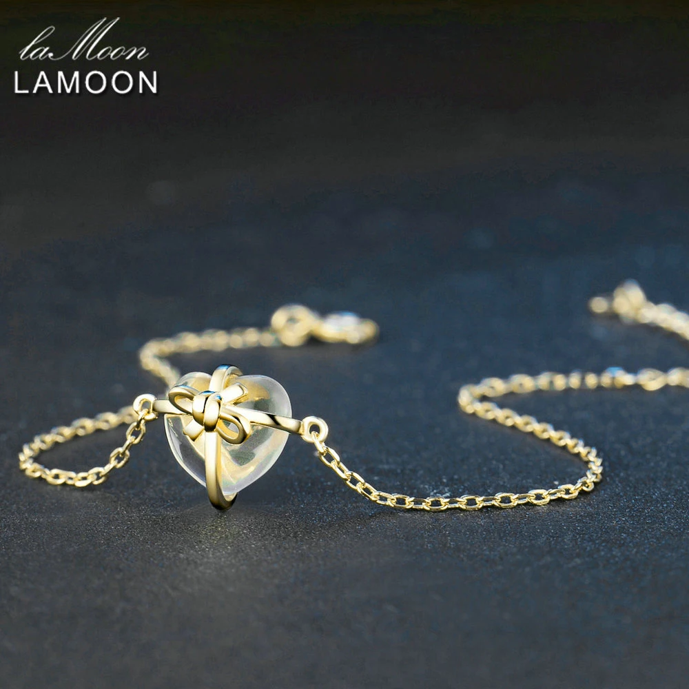 Lamoon Romantic Heart Natural Citrine 925 Sterling Silver Jewelry Chain Charm Bracelet S925 LMHI048