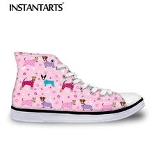 INSTANTARTS высокие парусиновые туфли детские повседневные кроссовки со шнуровкой 3D животное собака Фокстерьер печать студенческие кроссовки обувь