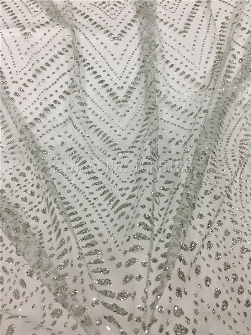 

Блестящая африканская французская сетчатая кружевная ткань, 5 ярдов, Лидер продаж, африканский тюль, сетчатая кружевная ткань серебристого цвета