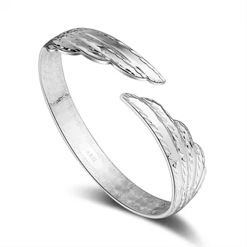 

100% 925 sterling silver fashion feather design bangles for women jewerly charms bangle wholesale birthday gift drop shipping