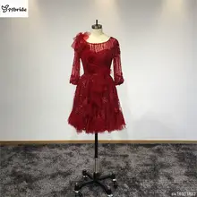Сермаунт заказной длиной до колен Совок Шеи коктейльное платье А линия три четверти рукава Короткое красное платье для выпускного вечера халат de Cocktail