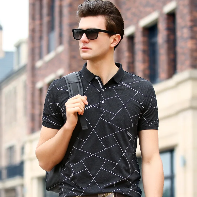 Summer new hot sale men's polo shirt cotton print business casual short ...