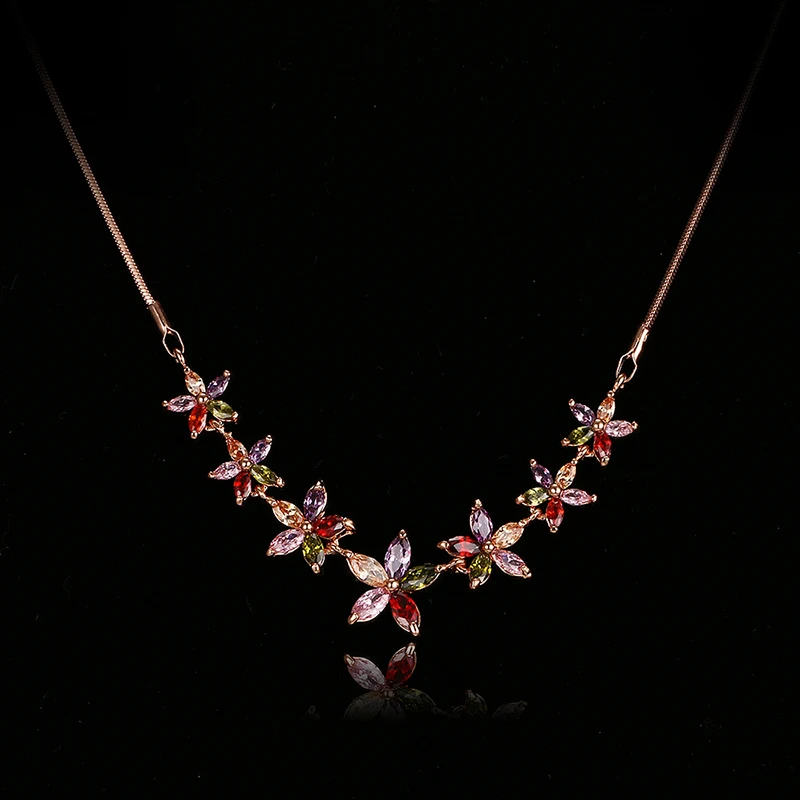 

Emmaya Fashion Women Colorful Flower Zircon Necklace Rose/White Gold Color Necklaces for Women Anniversary Jewelry Wholesale