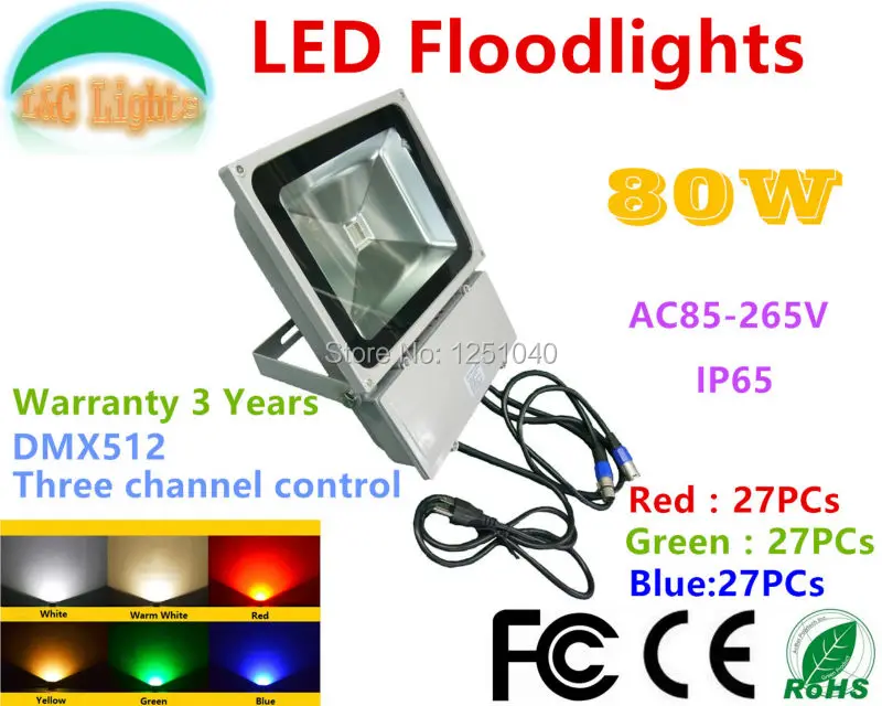 

80W LED Flood Lights 110V 220V DMX512 three-channel RGB Change Color Outdoor Spotlights LED Landscape Lighting CE Garden light
